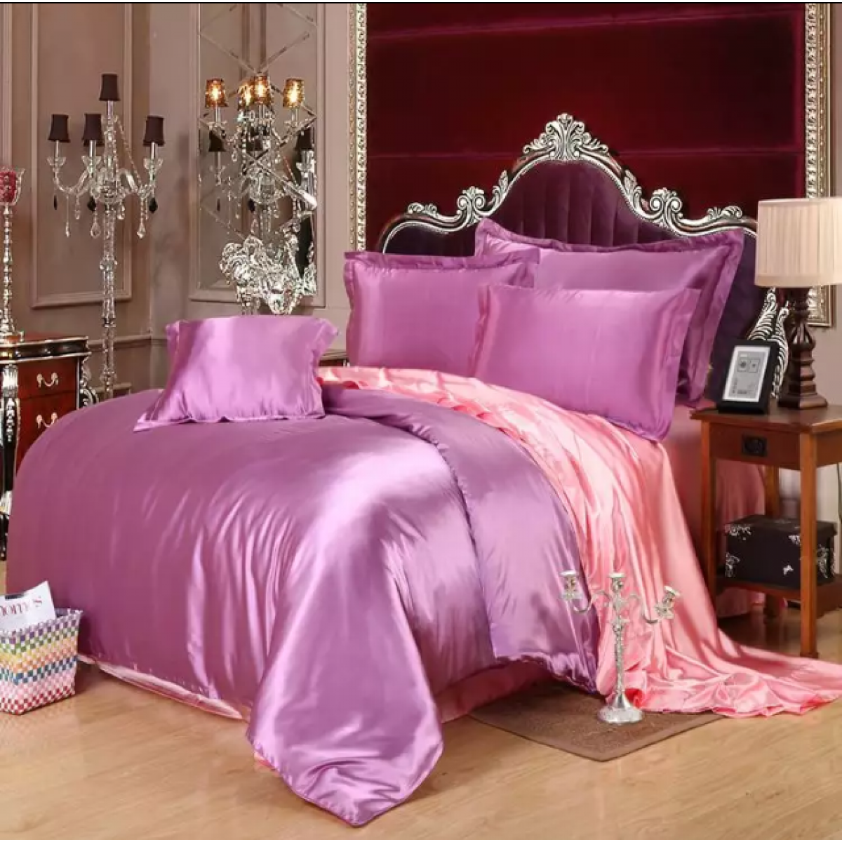 Атласное  Фрезово-персиковое   Семейное постельное белье Moka Textile 145*210