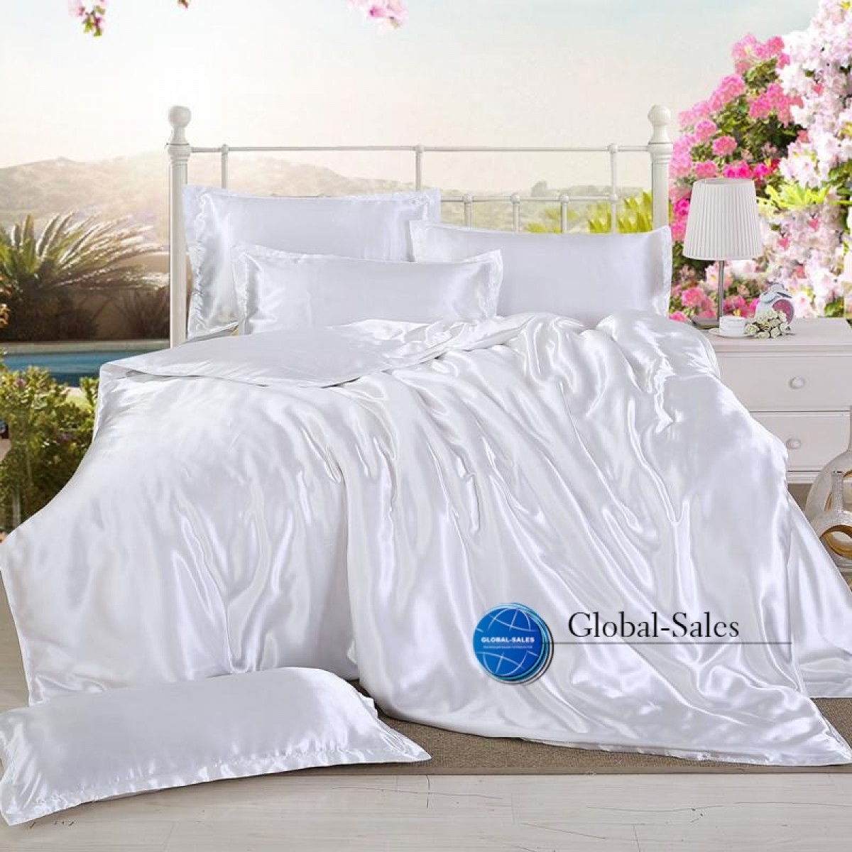 Атласное Семейное постельное белье Белая Жемчужина Moka Textile 145*210 Атласное Семейное постельное белье Белая Жемчужина Moka Textile 145*210