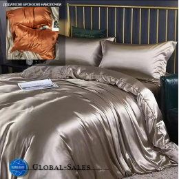 Атласное Полуторное Кофейное Bubble tea постельное белье + Бронзовые Наволочки 50*70см Moka Textile 150х210см