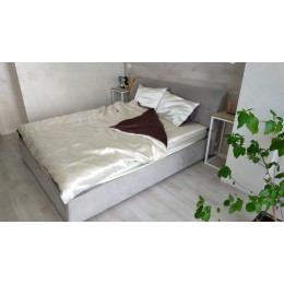 Атласное Шоколадно-Белое двуспальное постельное белье Moka Textile 175*210