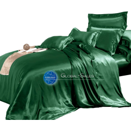 Атласное Королевское  Изумрудное Евро-Гигант постельное белье +Простынь на резинке и 6 наволочек 