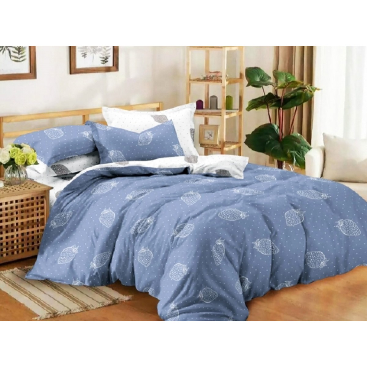 Комплект Евро постельного белья Moka Textile Бязь Клубничка  200х220см