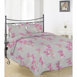 Комплект Евро постельного белья Moka Textile Бязь Магнолия на сером  200х220см