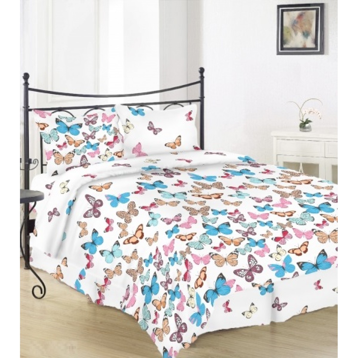 Комплект Евро постельного белья Moka Textile Бязь  Мотылёк  200х220см