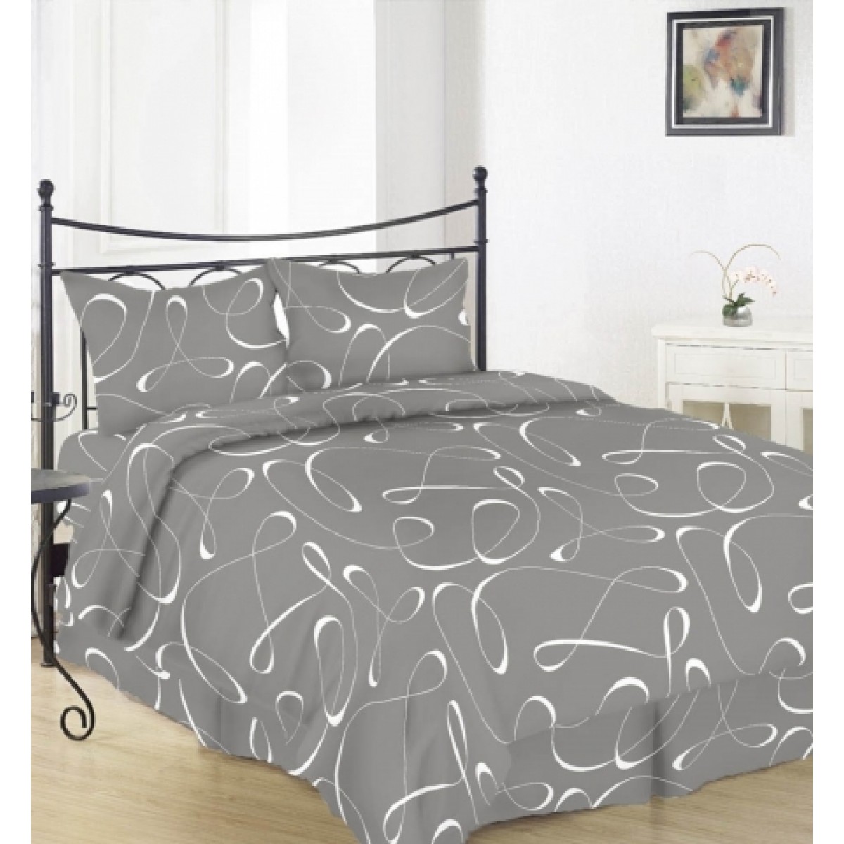 Комплект Евро постельного белья Moka Textile Бязь Версаль серый  200х220см