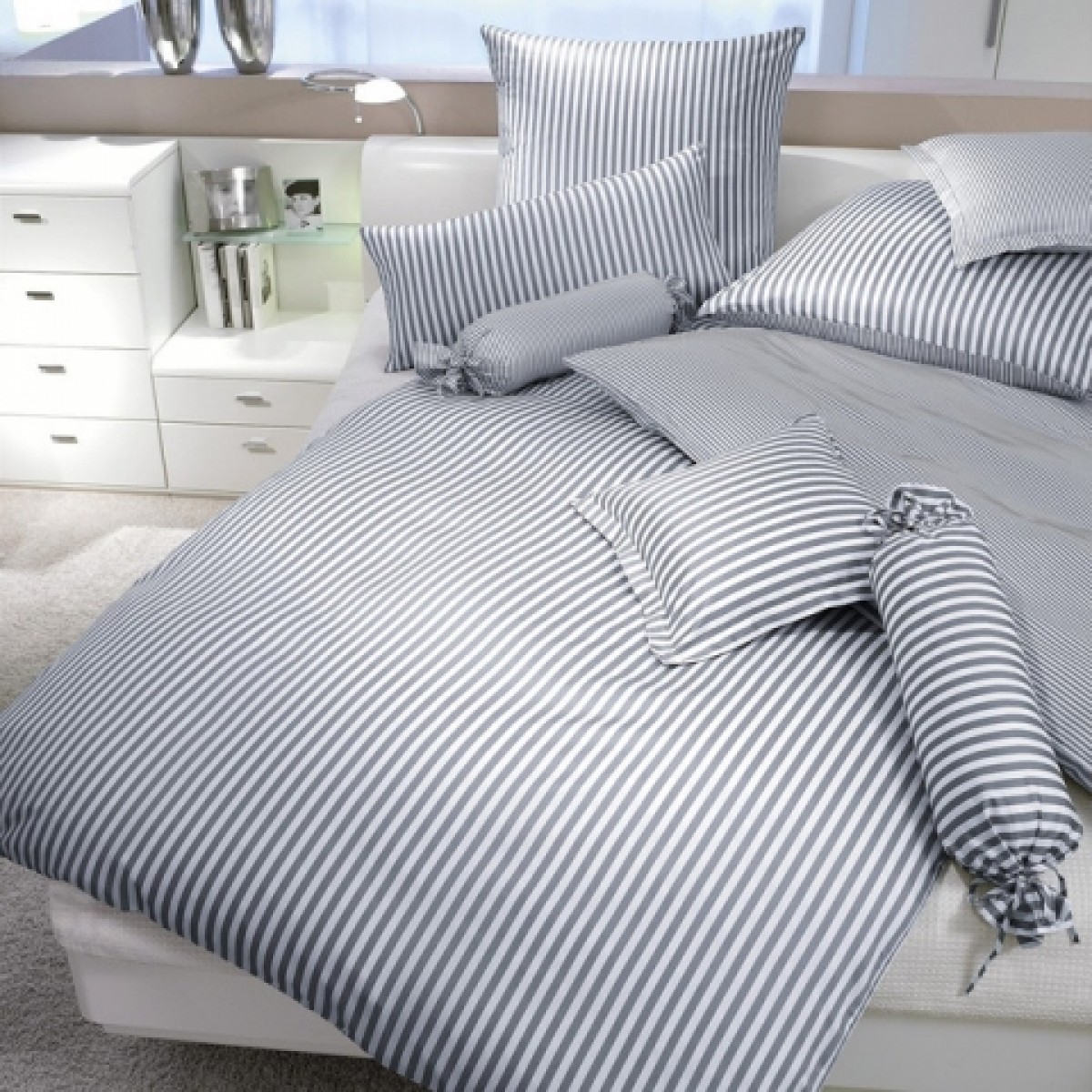 Комплект двуспального постельного белья Moka Textile Бязь Люкс Горизонталь серая 175х210см