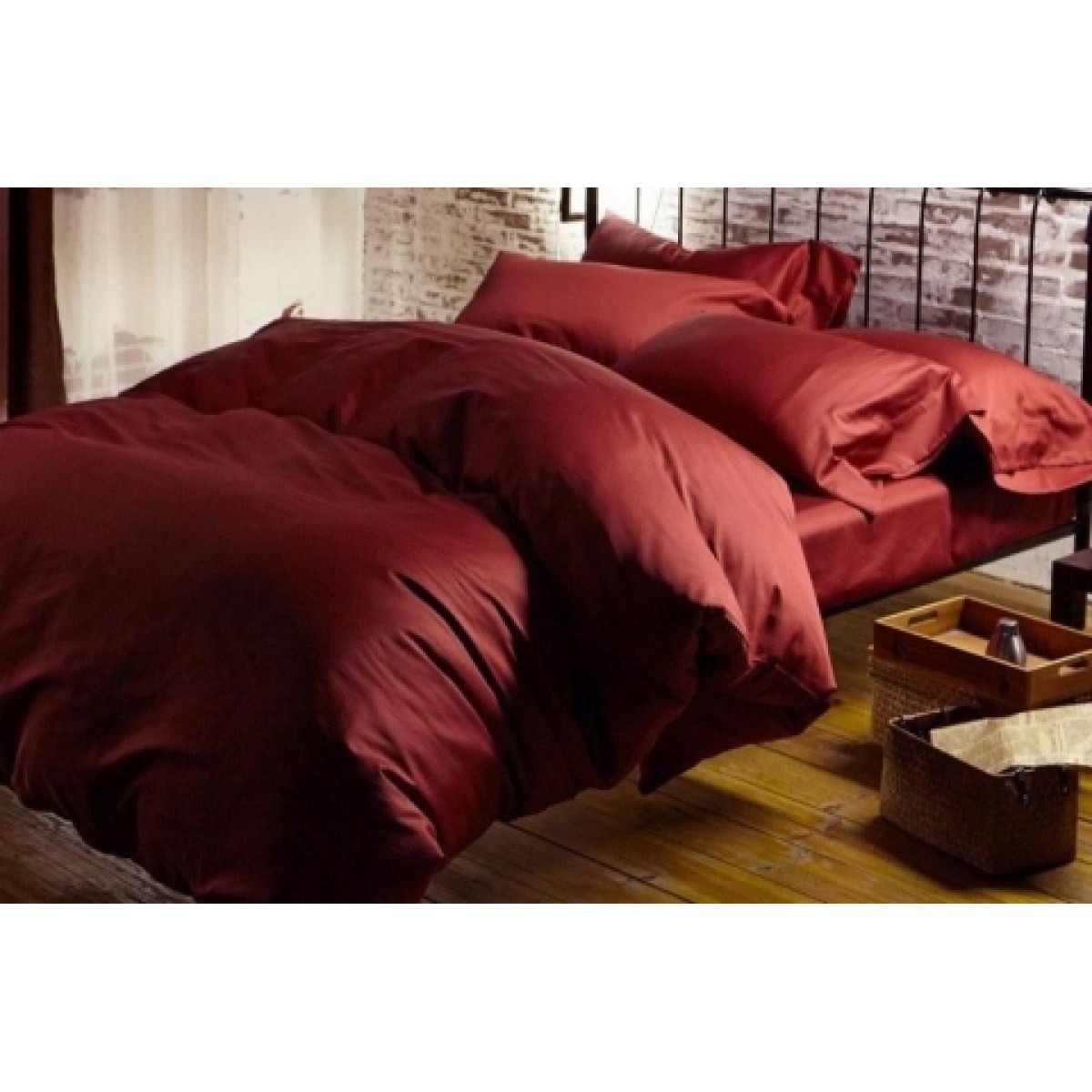 Комплект Семейного постельного белья Moka Textile Красное вино  в ПОДАРОЧНОЙ КОРОБКЕ  Сатин 145*210