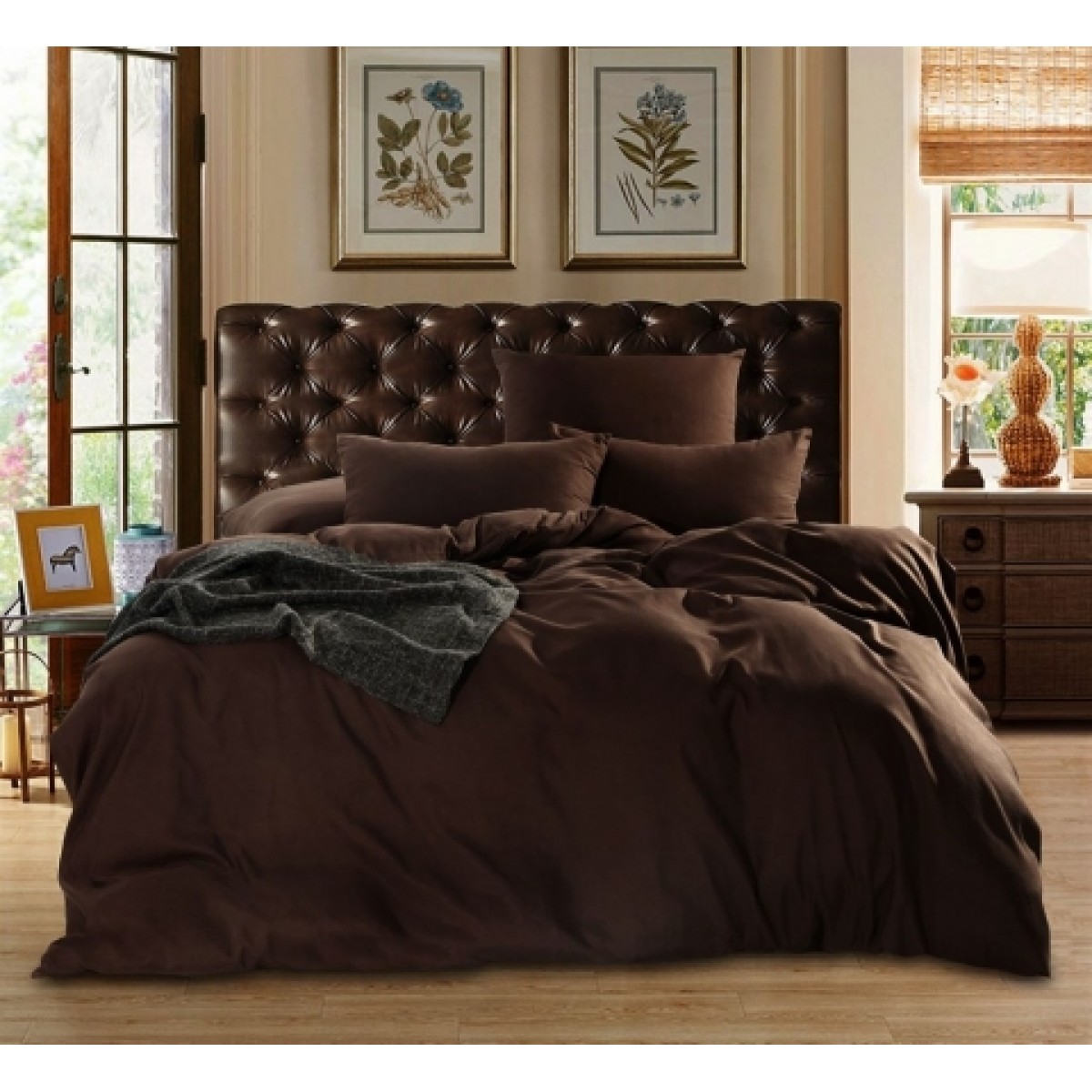 Комплект Семейного постельного белья Moka Textile  Брауни  в ПОДАРОЧНОЙ КОРОБКЕ  Сатин 145*210