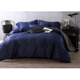 Комплект полуторного постельного белья Moka Textile Роял тёмно-синий в ПОДАРОЧНОЙ КОРОБКЕ  Сатин 145*210