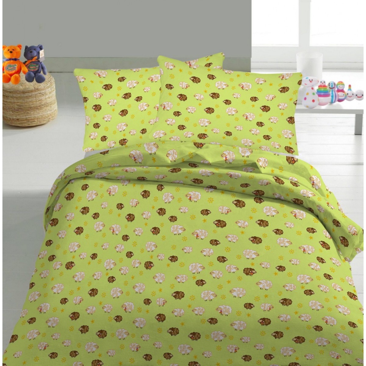 Комплект Детского постельного белья Moka Textile Бязь Овечки зелёные 100х145см
