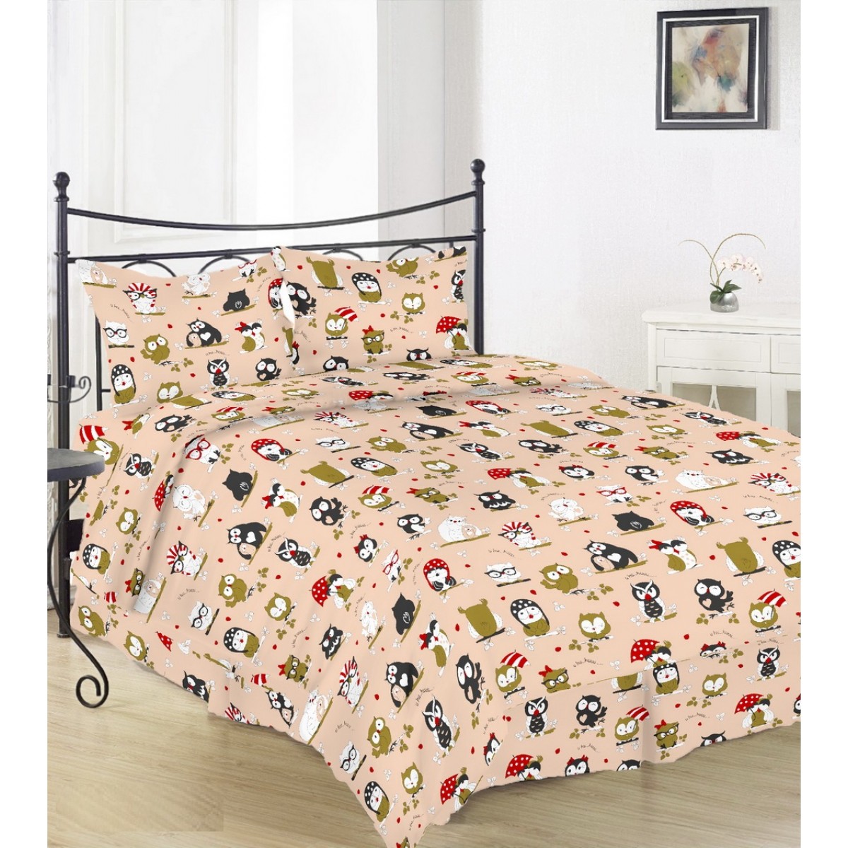 Комплект Детского постельного белья Moka Textile Бязь Совята на бежевом 100х145см