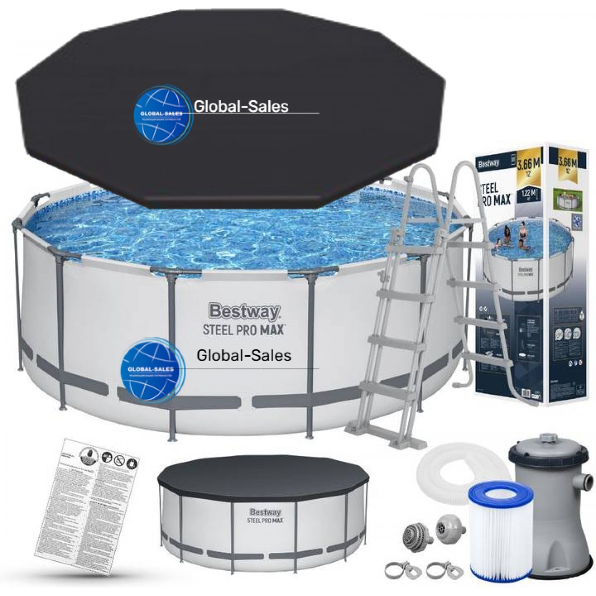 Каркасный бассейн Steel Pro Frame Pool Bestway 56420 (Диаметр 366 x Высота 122см) 