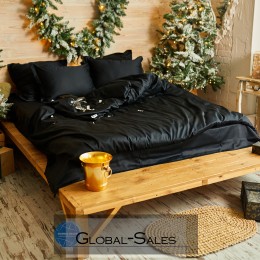 Сатиновое Гладкое Двуспальное Черное постельное белье  Calipso 160*220см