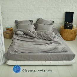Сатиновое Гладкое Двуспальное Серое постельное белье  Calipso 180*220см