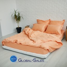 Сатиновое Гладкое Двуспальное Персиковое постельное белье  Calipso 180*220см