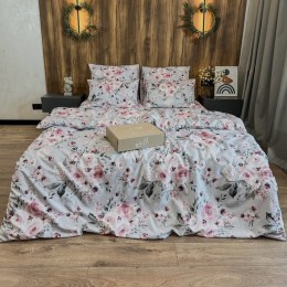 Постельное белье “LeLIT”,Поликотон,Светло-Серый с розовым,Полтораспальный, P-0094