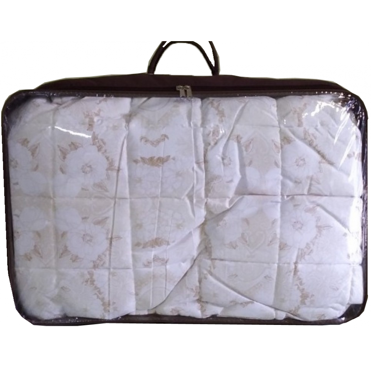 Двуспальное одеяло холлофайбер VITAL-TEXTILиз микрофибры зимнее бело  бежевые цветы 175*205