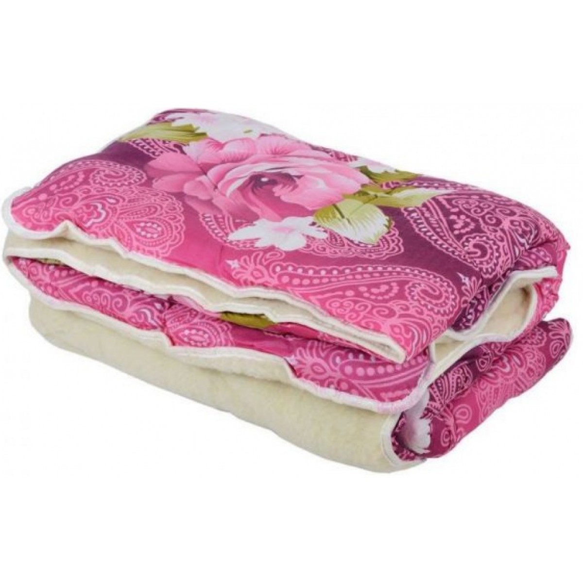 Одеяло Евро Искусственная шерсть VITAL-TEXTIL в поликаттоне розовое с цветами 200*220