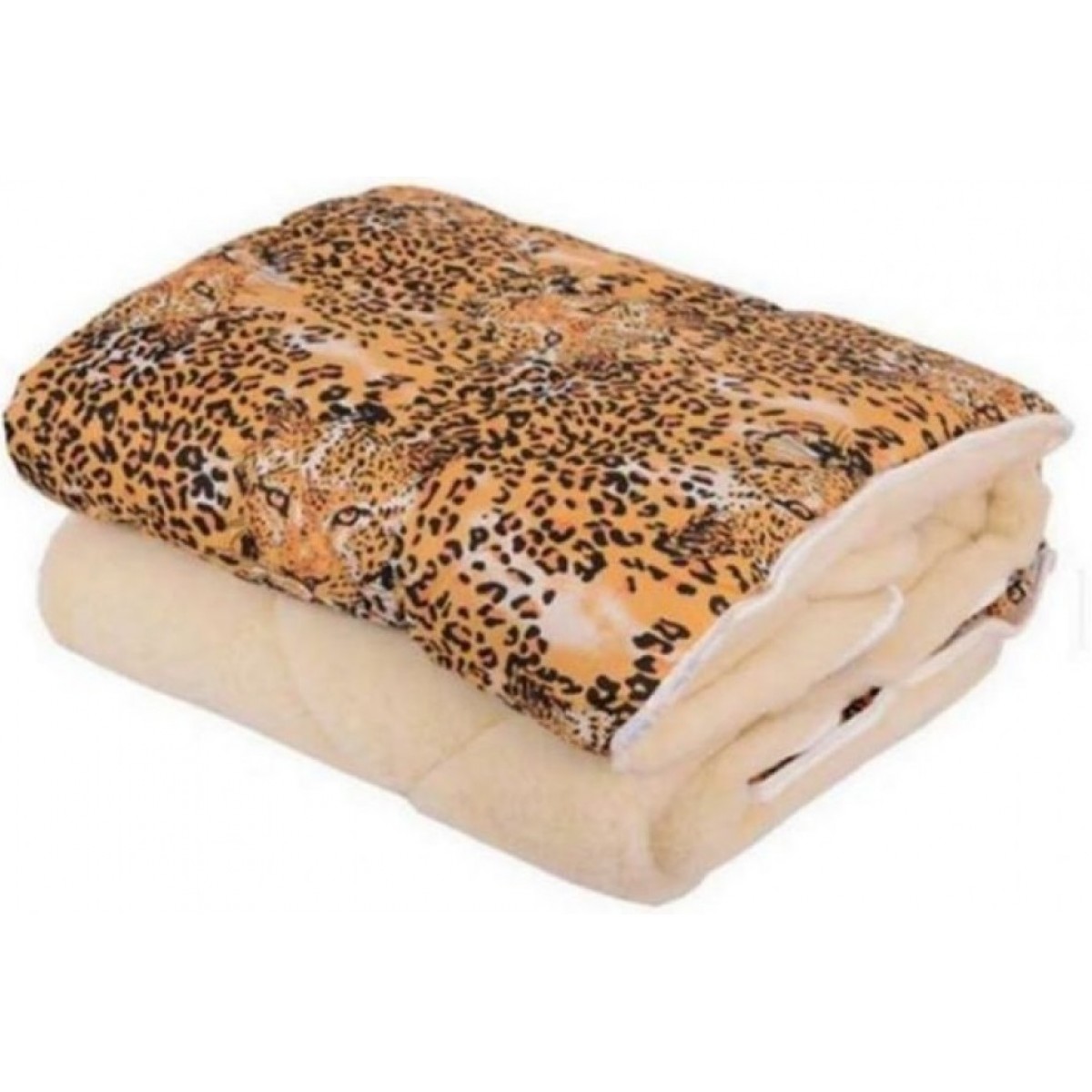 Двуспальное  одеяло искусственная шерсть VITAL-TEXTIL в поликоттоне белое с леопардами 175*205