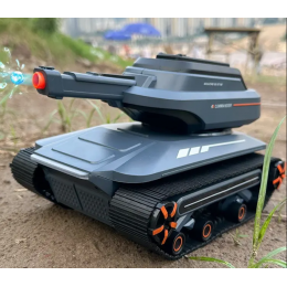 Танк на радиоуправлении серый (6615 A) - эффектная подсветка, стреляет гидрогелевыми шариками,  звук выстрелов и работы двигателя