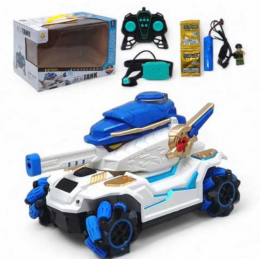 Танк на радиоуправлении  бело - синий (168-9 B) звуки, подсветка, аккумулятор 3.7 V, пульт 2.4 G, сенсорный браслет, стреляющий орбизами, фигурка героя