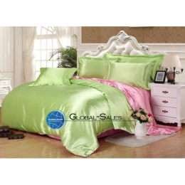 Атласное Оливково-розовое двуспальное постельное белье Moka Textile 175х210см