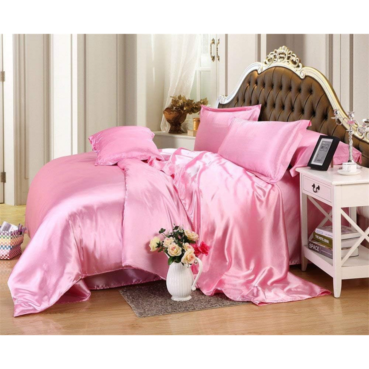 Атласное  Розовое   Семейное постельное белье Moka Textile 145*210