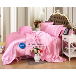 Атласное Розовое  двуспальное постельное белье Moka Textile 175х210см