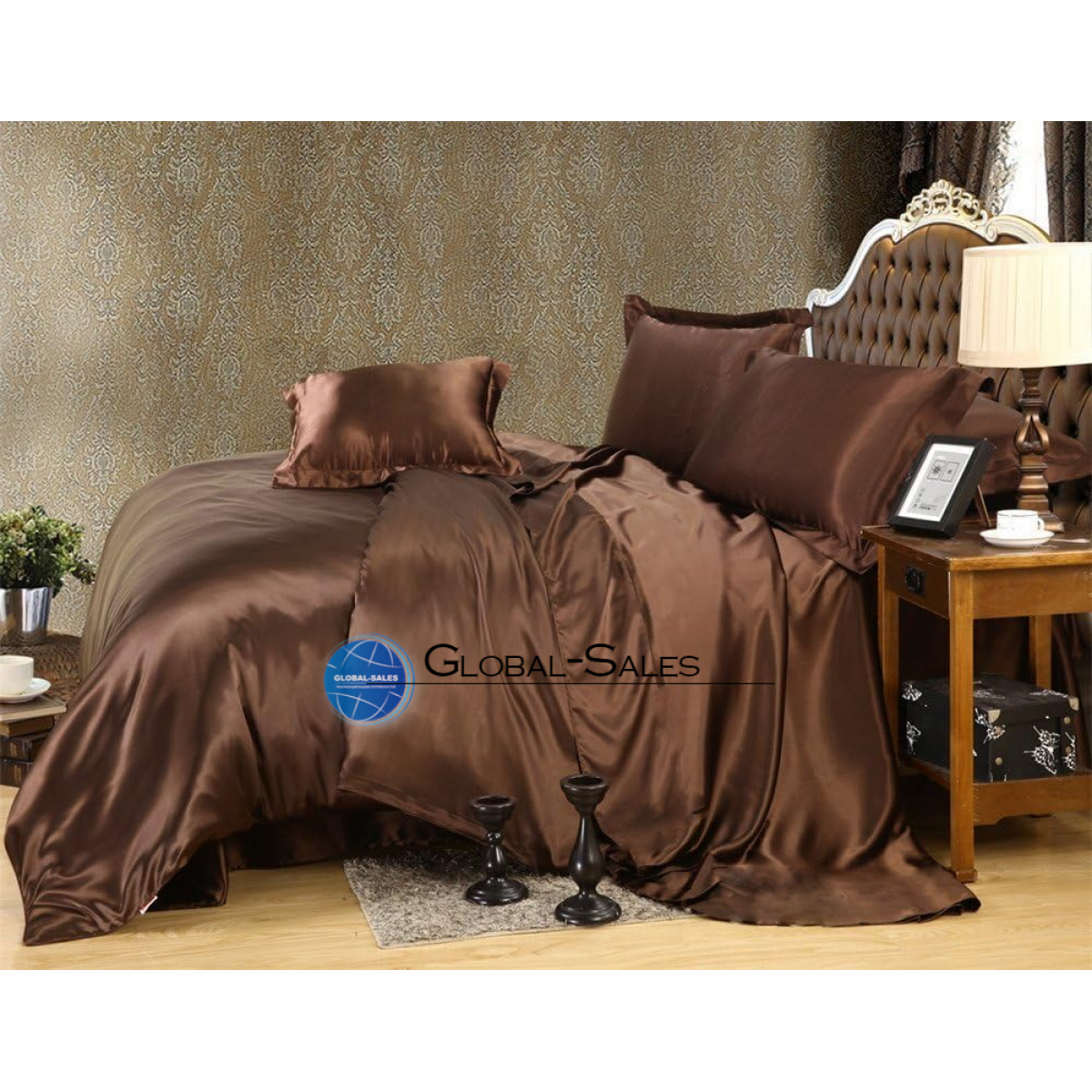 Атласное Шоколад полуторное постельное белье Moka Textile 145*210