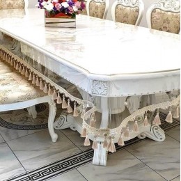 Силиконовая Скатерть СALIPSO с Бежевой Бахромой  и бусиной 230x100