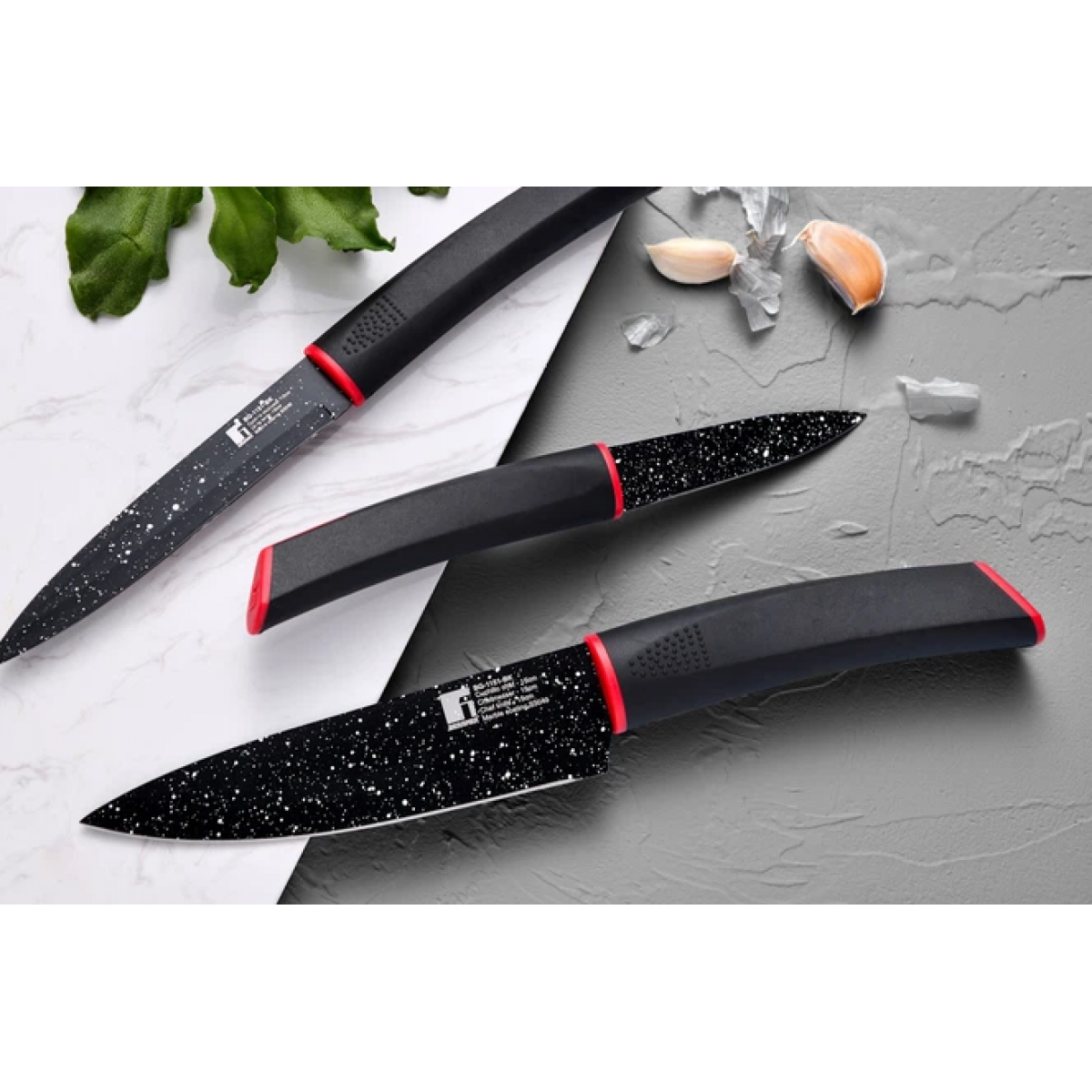 Набір ножів із покриттям "під мармур" Bergner Keops marble, 3 шт (BG-1151-BK)