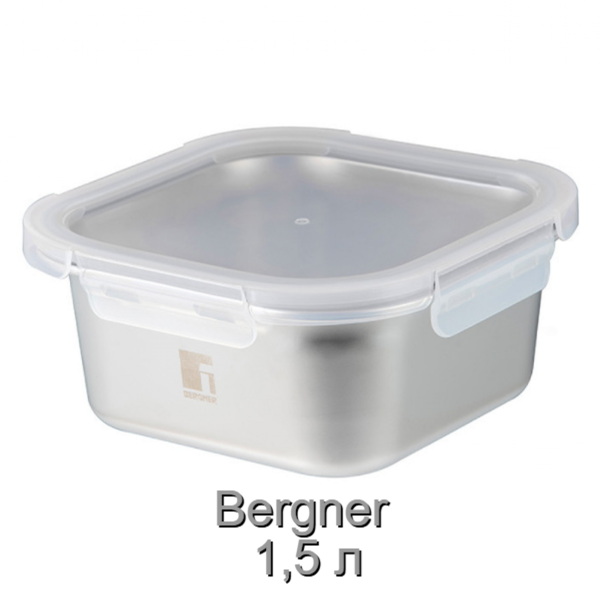 Контейнер для зберігання з нержавіючої сталі Bergner Go Lovers, 1,5 л, квадратний Контейнер для зберігання з нержавіючої сталі Bergner Go Lovers, 1,5 л, квадратний