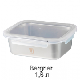 Контейнер для зберігання з нержавіючої сталі Bergner Go Lovers, 1,8 л, прямокутний Контейнер для зберігання з нержавіючої сталі Bergner Go Lovers, 1,8 л, прямокутний