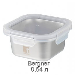 Контейнер для зберігання з нержавіючої сталі Bergner Go Lovers, 640 мл, квадратний Контейнер для зберігання з нержавіючої сталі Bergner Go Lovers, 640 мл, квадратний