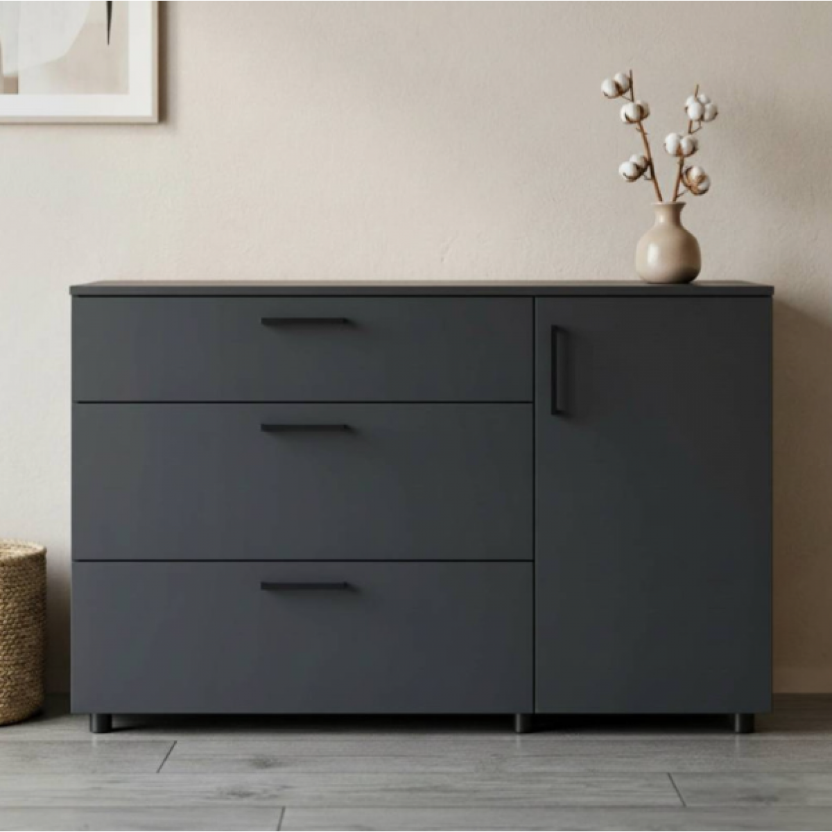 Комод Doros Торн Антрацит 3Ш/1Д 135×51,6×80 (41510185) Комод Doros Торн Антрацит 3Ш/1Д 135×51,6×80 (41510185)