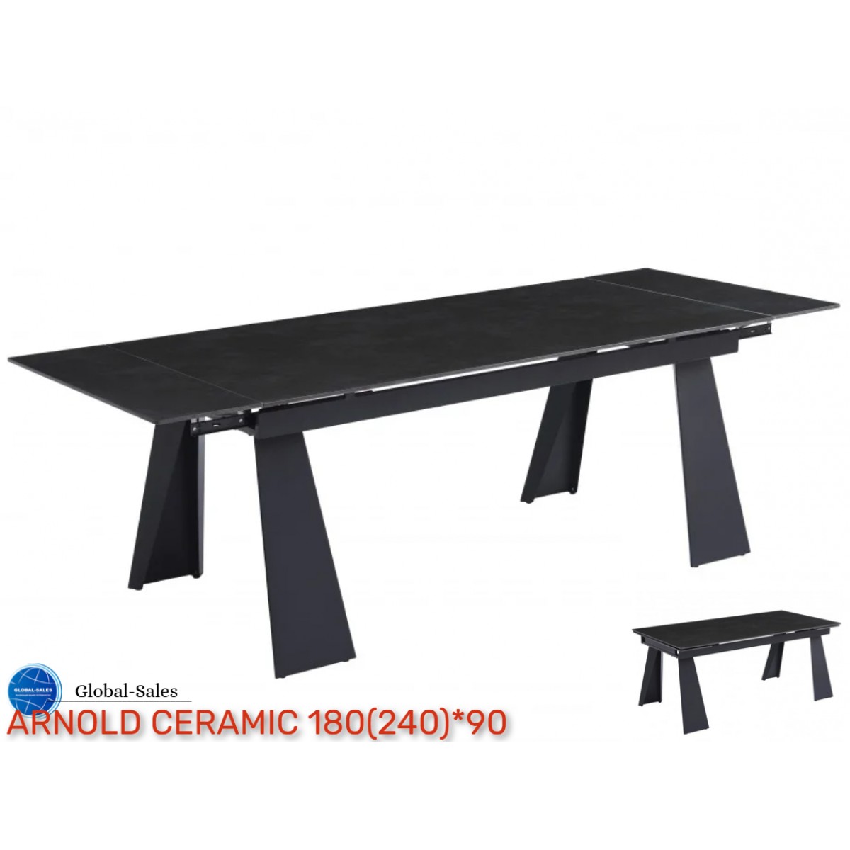 Стіл ARNOLD CERAMIC 180(240)*90 Wic dark grey мат/чорний каркас