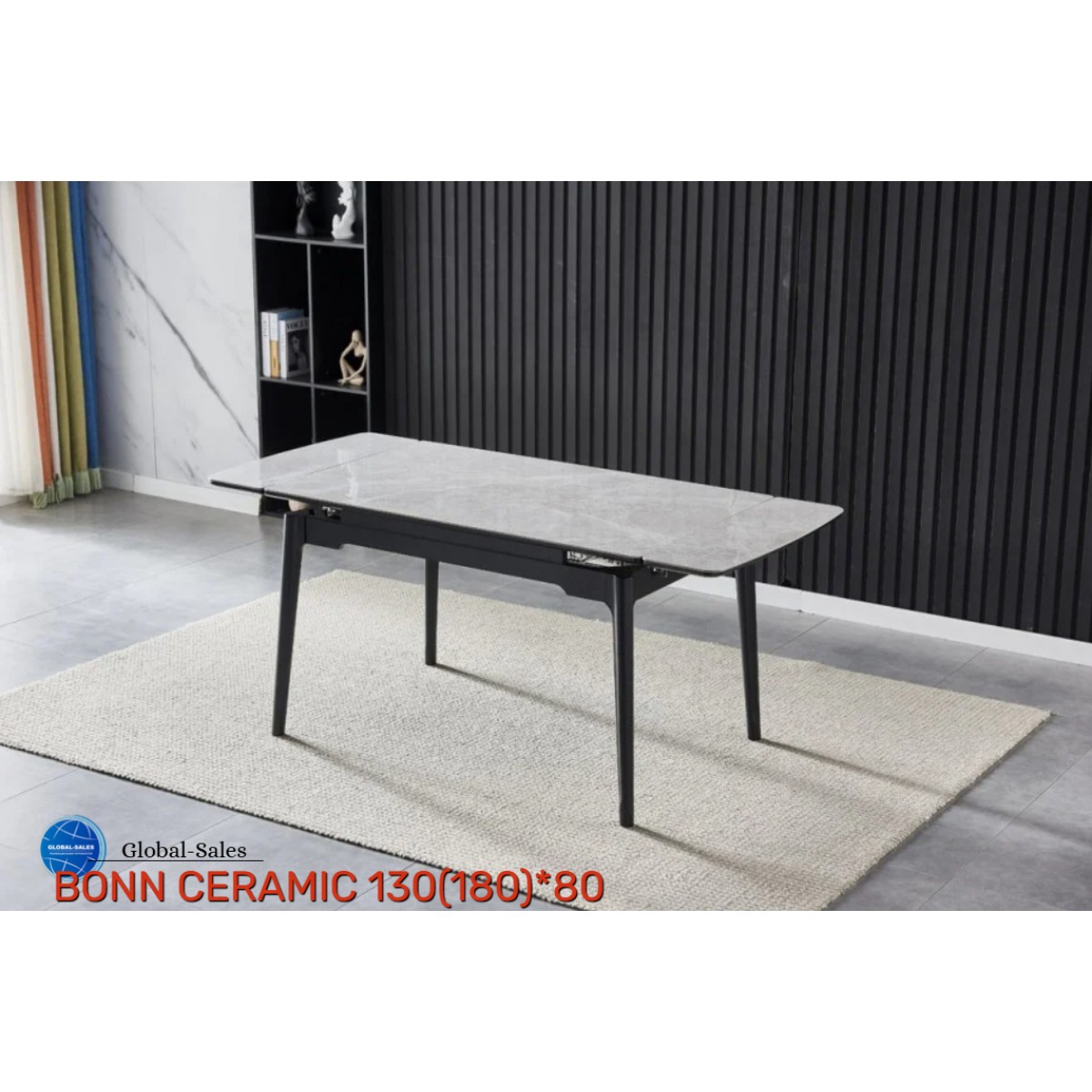 Стіл BONN CERAMIC 130(180)*80 сірий глянець/чорний каркас