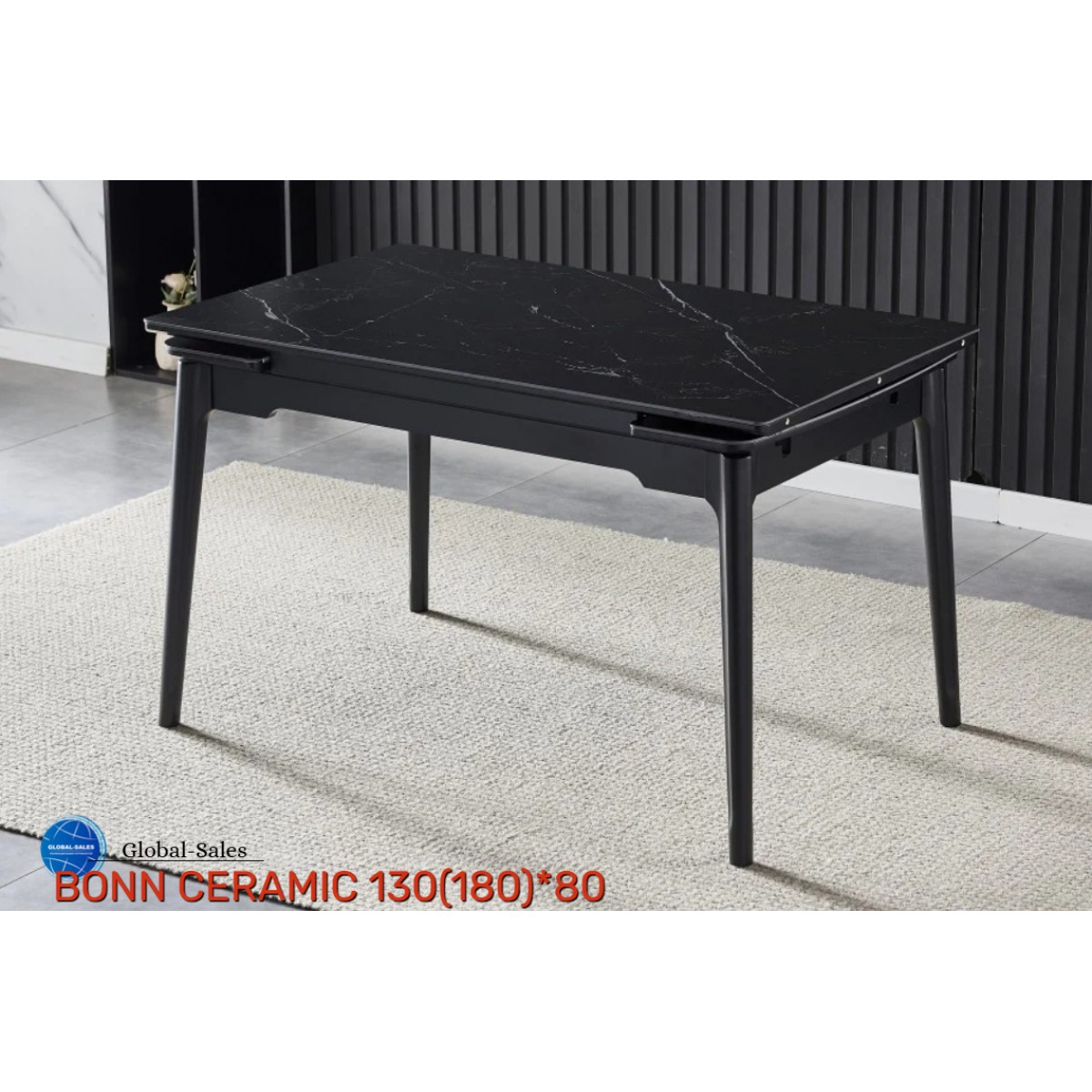 Стіл BONN CERAMIC 130(180)*80 чорний мат/чорний каркас