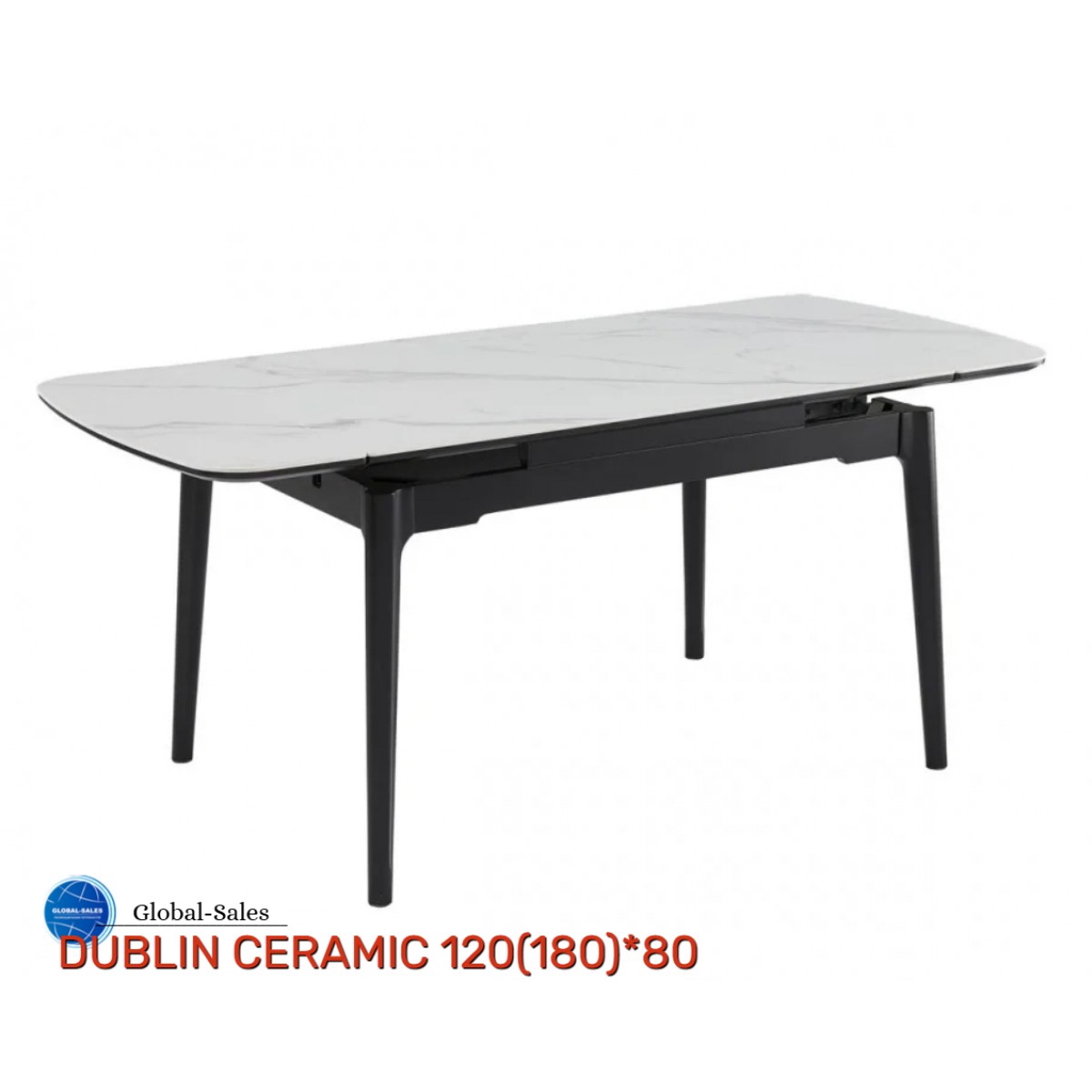 Стіл DUBLIN CERAMIC 120(180)*80 білий глянець/чорний каркас