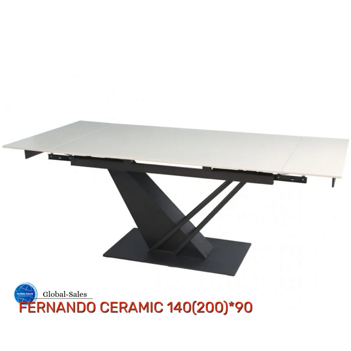 Стіл FERNANDO CERAMIC 140(200)*90 бежевий/чорний