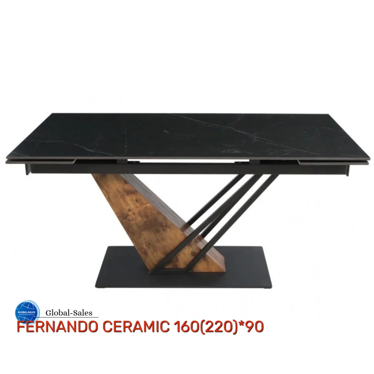 Стіл FERNANDO CERAMIC 160(220)*90 чорний мат/старий дуб