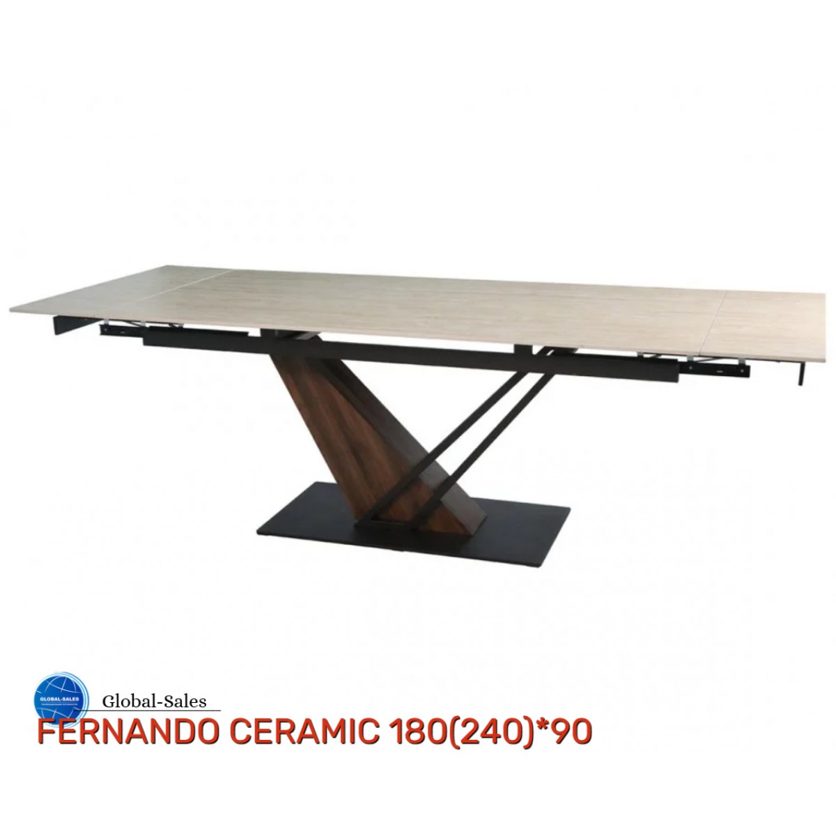 Стіл FERNANDO CERAMIC 180(240)*90 травертин мат/темний горіх