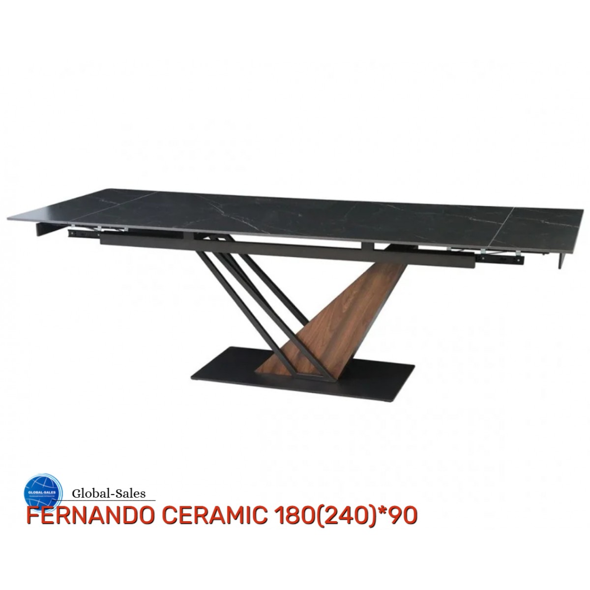 Стіл FERNANDO CERAMIC 180(240)*90 чорний мат/темний горіх