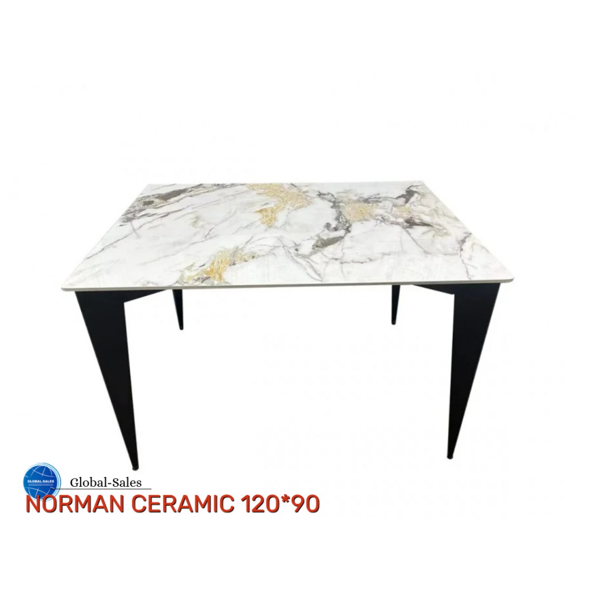 Стіл NORMAN CERAMIC 120*90 gold Phoenix глянець/чорний каркас