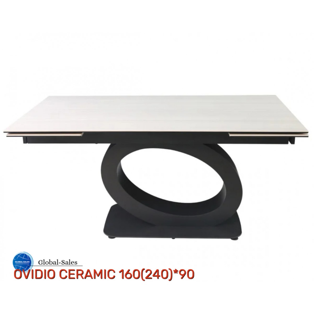 Стіл OVIDIO CERAMIC 160(240)*90 білий дуб/чорний каркас