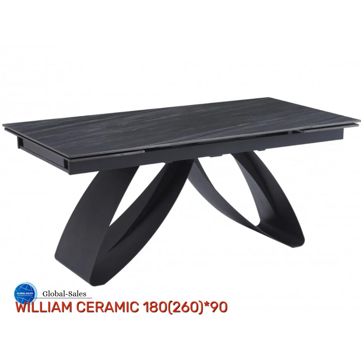 Стіл WILLIAM CERAMIC 180(260)*90 піщаний камінь мат/чорний каркас