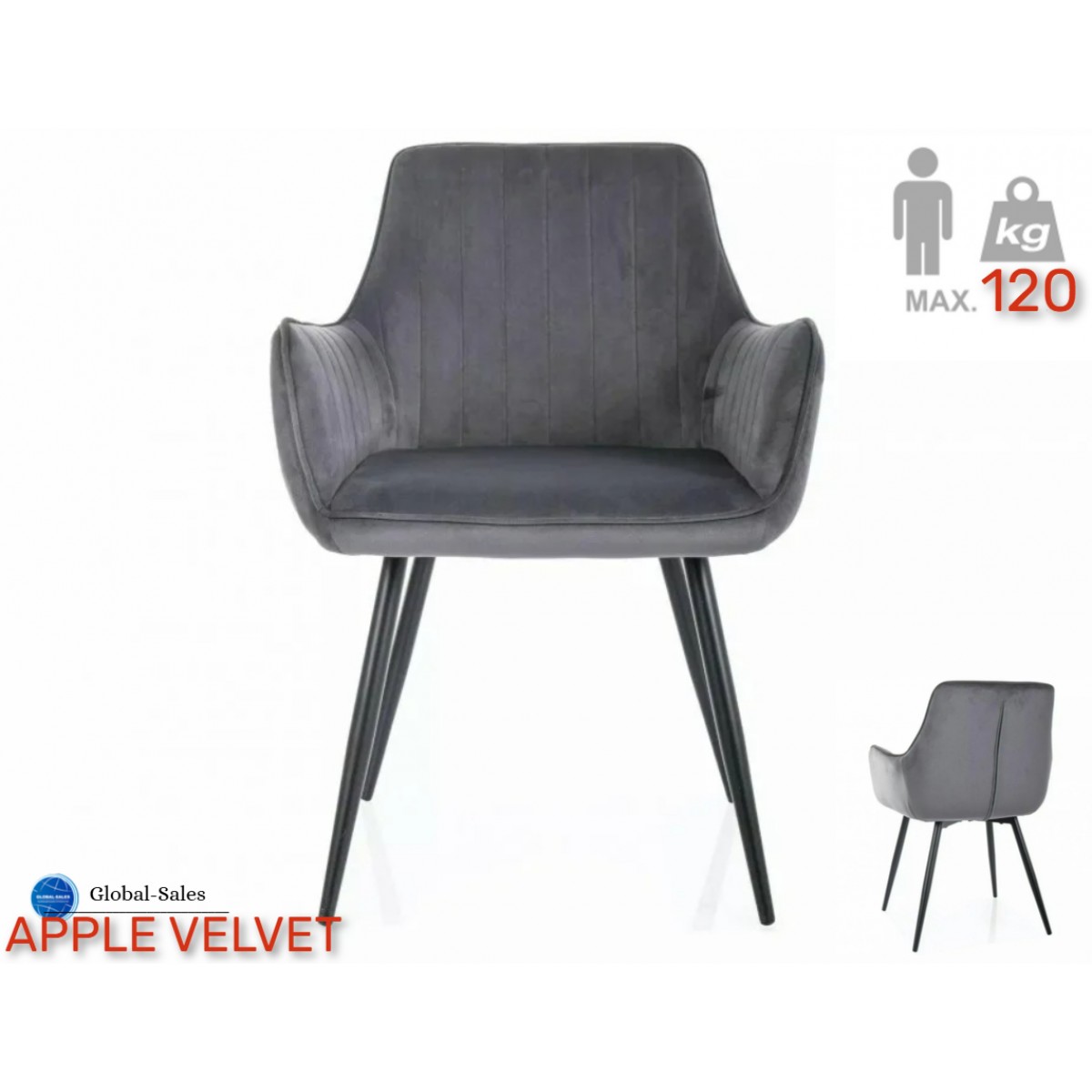Стілець APPLE VELVET чорний каркас/сірий 14