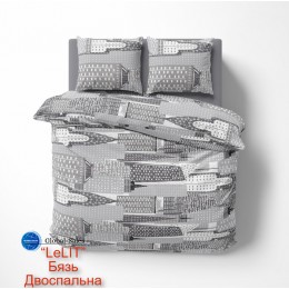 Постельное белье LeLIT B-1185, Бязь, Серый с принтом, Двуспальная