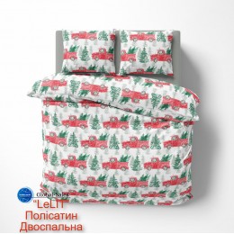 Постільна білизна “LeLIT” Р-0172, Полісатин, Білий з зеленим та червоним, Двоспальна
