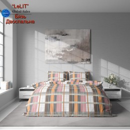 Постельное белье “LeLIT” B-1184, Бязь, Бежевый в клетку, Двуспальная